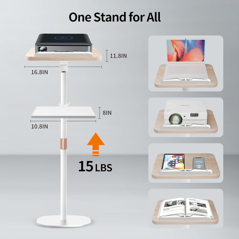 NAMON Floor Music Stand with Tray – 180° Adjustable Solid Wood Desk, Height Adjustable from 16.5 to 51 Inches – Perfect for Projectors, Reading, Laptops & More（White） - Image 4